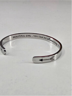 Mint & Lily Silver Plate Stainless Steel Beautiful Girl Cuff Bracelet Adjustable